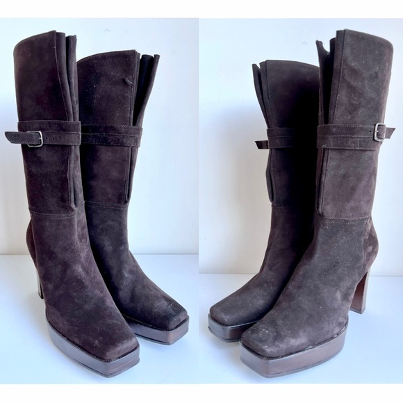 Like New 7 - STUART WEITZMAN Boots Mid Calf Short Boots Platform Suede - Picture 3 of 15